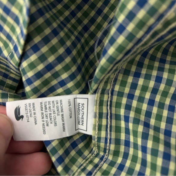 Southern Marsh Wrinkle Free Plaid Blue Green Men Button Front Shirt Large - Picture 6 of 7